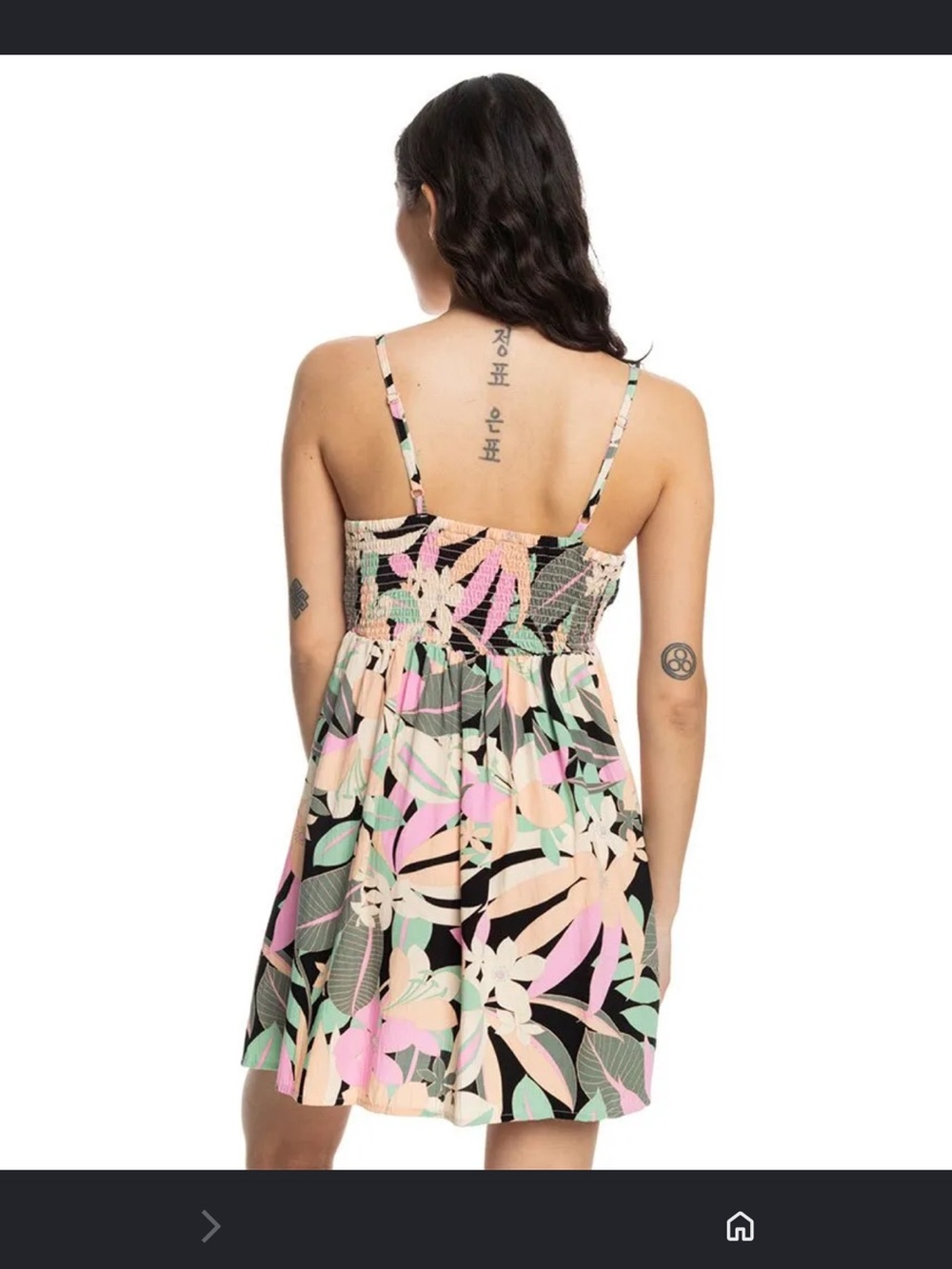 Roxy Floral Tropical Mini Dress in Pink, Green, Black, Cream - Picture 6 of 6
